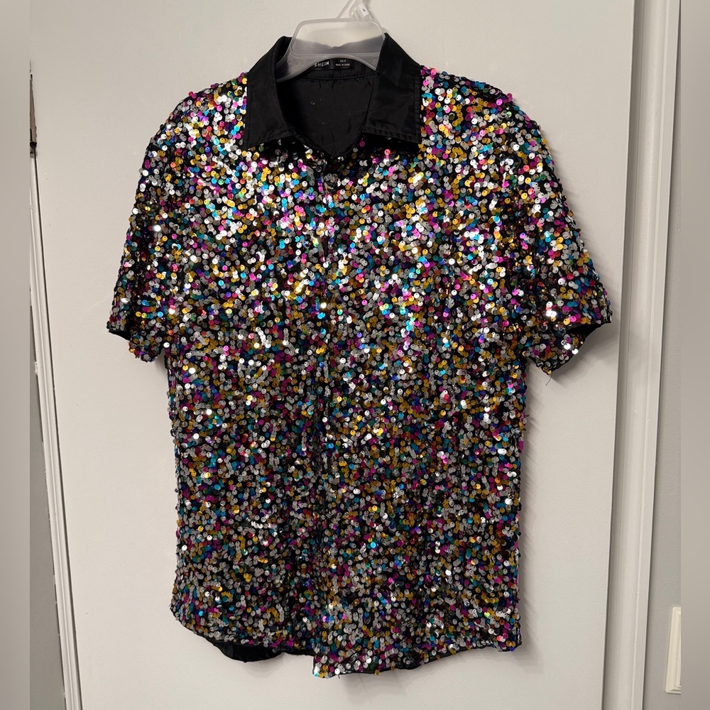Colorful Sequin Button Down Shirt